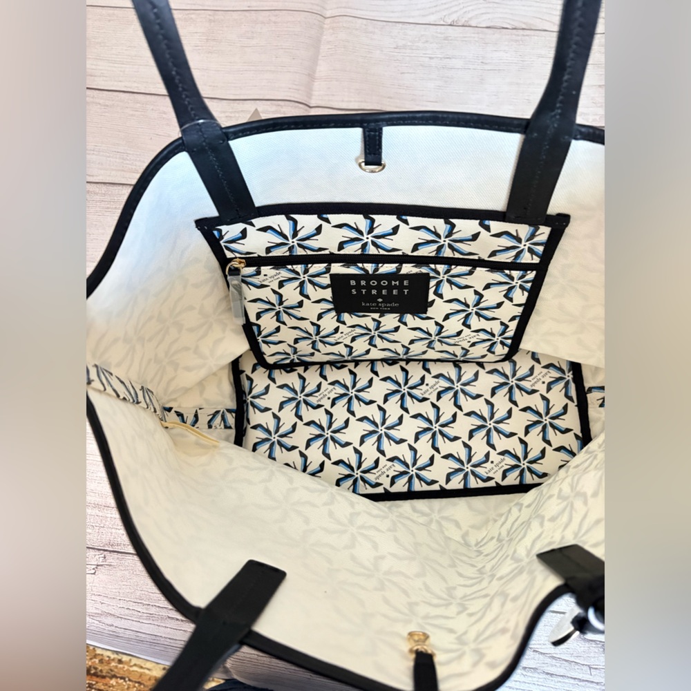 Floral Pattern Tote Bag in White and Blue - Unbranded